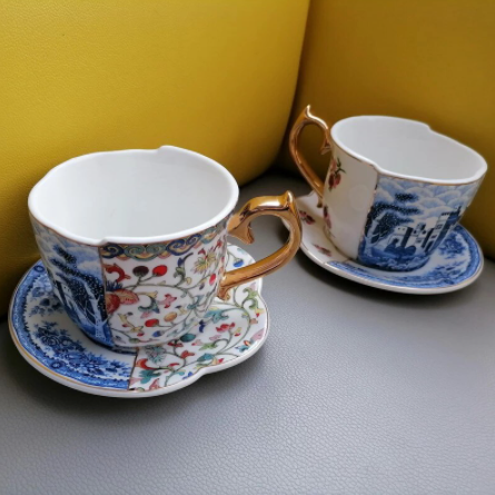 British Style Luxury Coffee Cup And Plate Set With Gold Handle