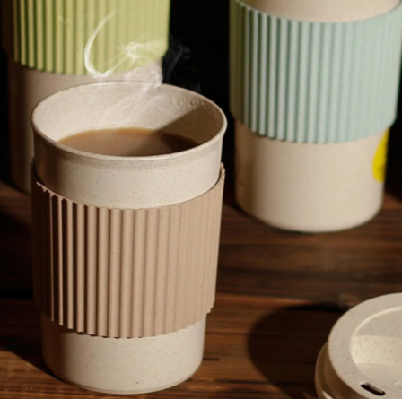 Leakproof Eco-friendly Wheat Fiber Coffee Cup Re-usable Travel Mug