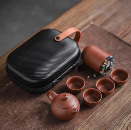 Purple Clay Portable Teapot Set Outdoor Travel Gaiwan Tea Cups