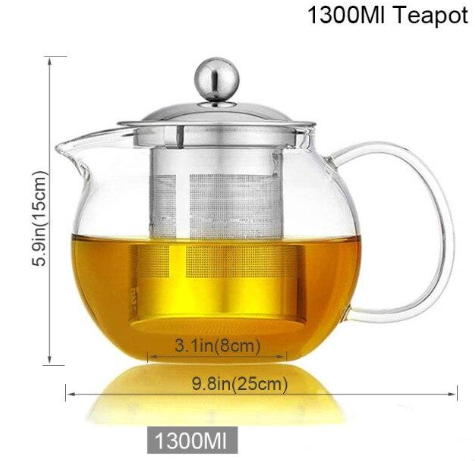 Borosilicate Glass Teapot With Removable Infuser Filter And/Or Matching Cups