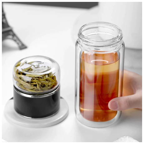 Double Wall Glass Tea Infuser Bottle Portable Glass Tumbler Stainless –  TheWokeNest
