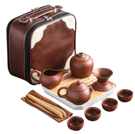 Ceremony Purple Clay Portable Teapot Set and Organizer Travel