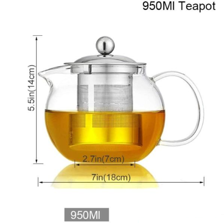 Borosilicate Glass Teapot With Removable Infuser Filter And/Or Matching Cups