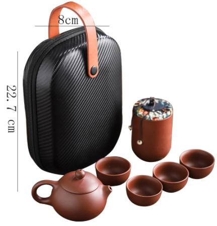 Purple Clay Portable Teapot Set Outdoor Travel Gaiwan Tea Cups