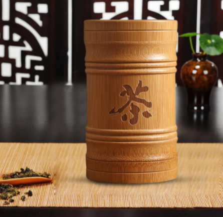 Portable Bamboo Sealed Tea Canister With Chinese Character Natural Storage Box Container