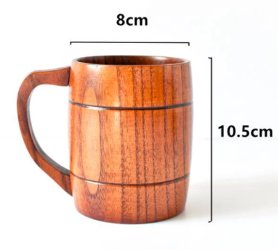 280ml Handmade Wooden Coffee Mug Tea Cup With Handle Wood Retro