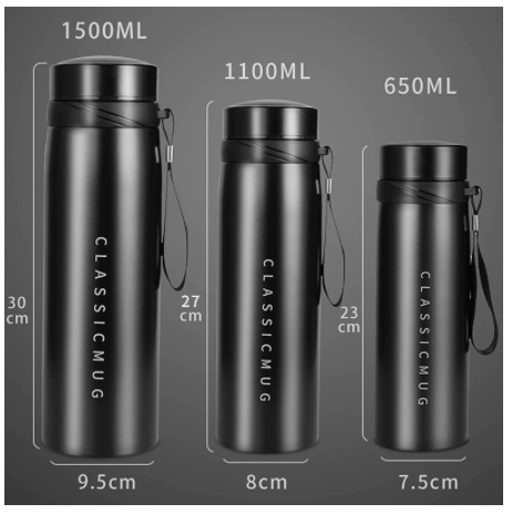 Portable Double Stainless Steel Vacuum Flask Thermos 1500ml/1100ml/650ml