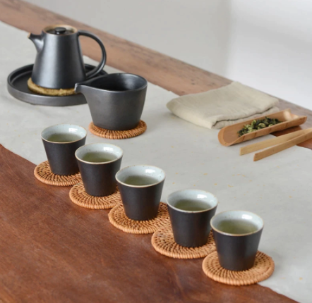 Black Crockery Ceramic Teacup sets of 6 cups Chinese Kung-Fu cup 70ml