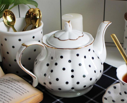 British Teapot and Cups Bone Porcelain Hand-Painted Golden