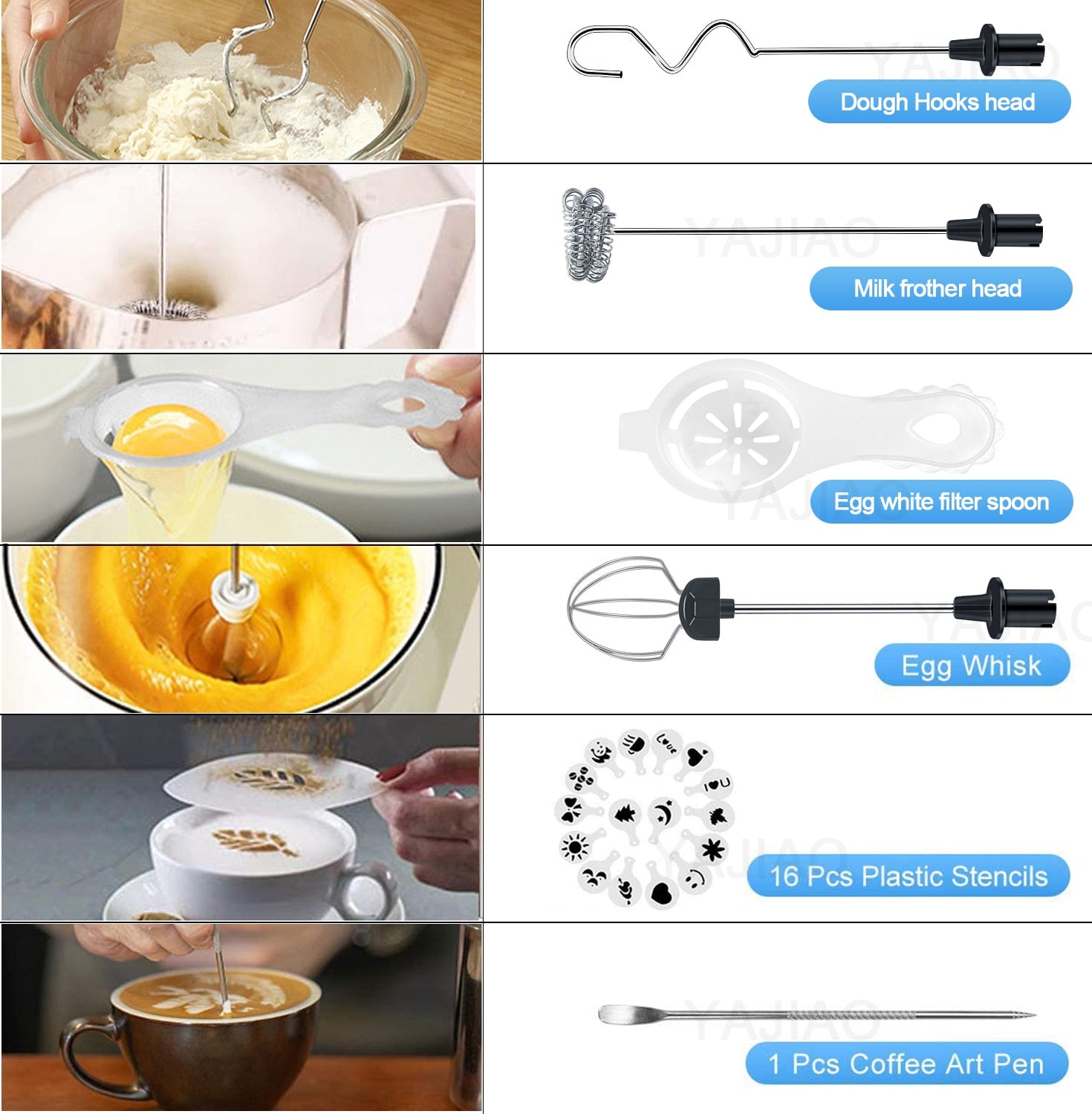 Electric Mixer Blender Milk Frother Handheld With USB Charger Dock and Travel Bag