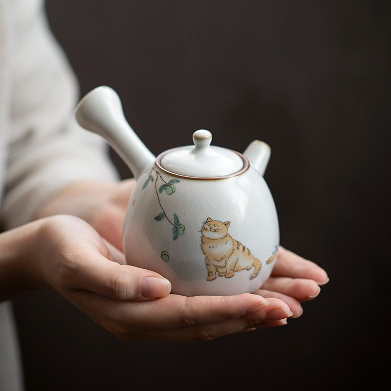 Ceramic Kyusu Teapot Cute Cat Tea Kung Fu 250ml