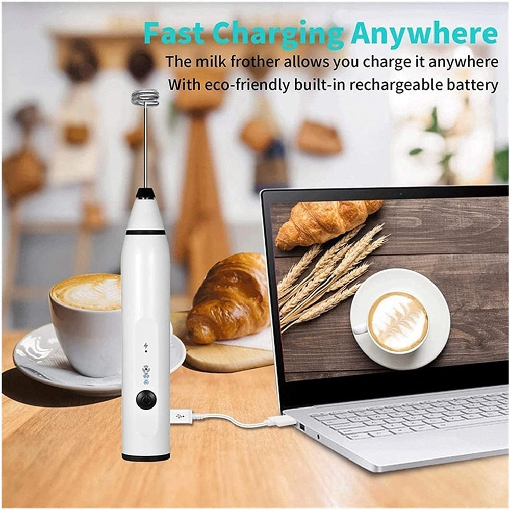 Mini Milk Frother Handheld Portable Rechargeable Coffee Whisk Foamer for Cappuccino Hot Chocolate Frappe Egg Whisk