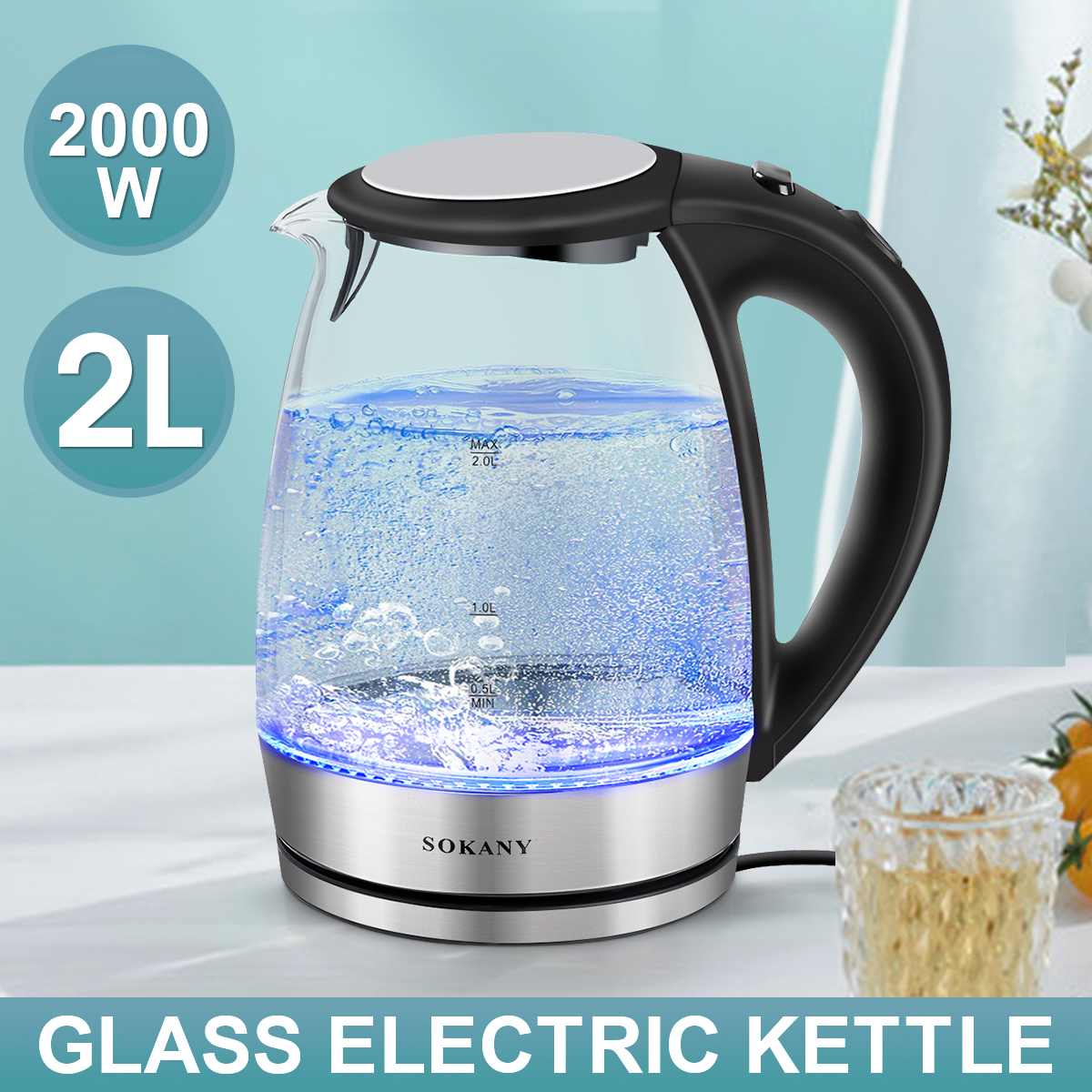  Glass Electric Kettle, 1.8 Liter Tea Kettle With Blue