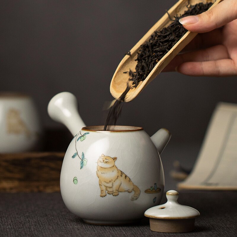 Ceramic Kyusu Teapot Cute Cat Tea Kung Fu 250ml