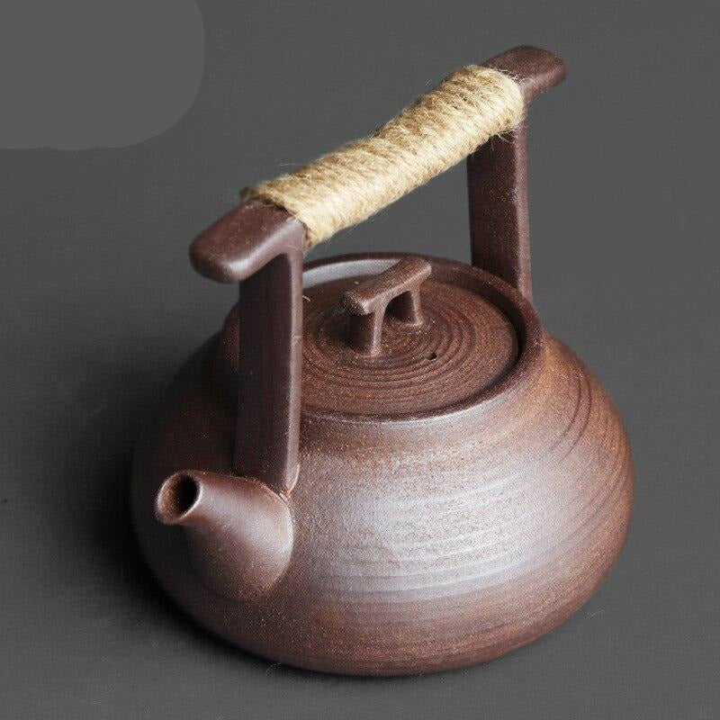 A close-up of a handcrafted Japanese teapot, placed centrally on an old  wooden table. There are steam tendrils rising from the spout, suggesting a  freshly made hot brew. 28781861 Stock Photo at