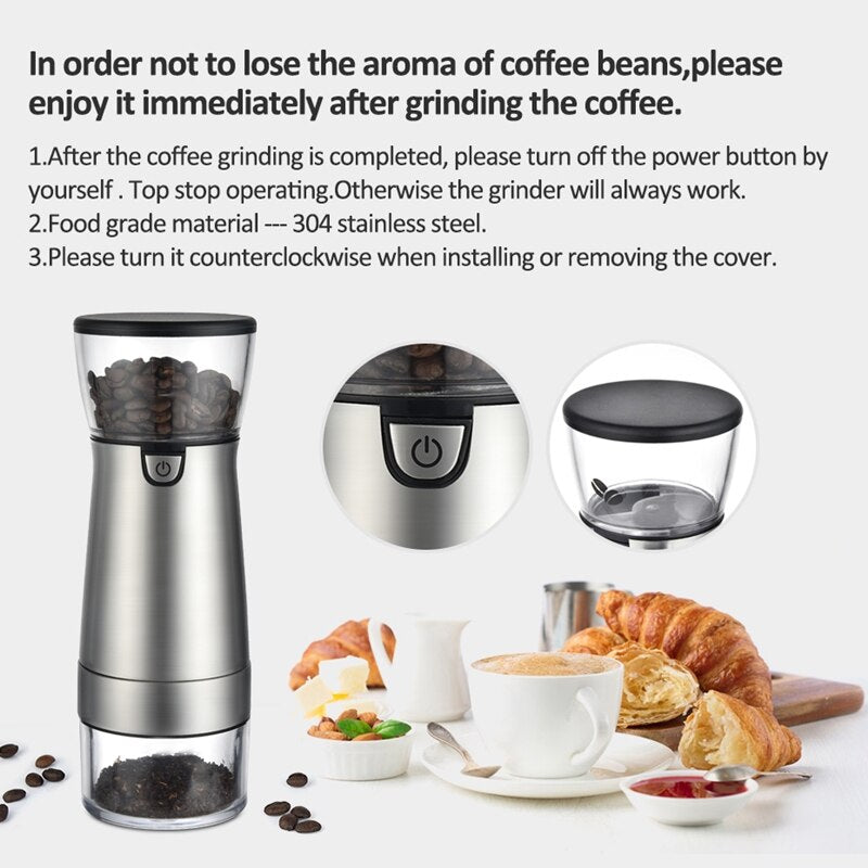 Electric USB Coffee Grinder Stainless Steel Adjustable Mill Grinding Machine