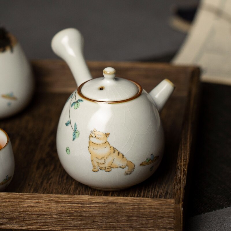 Ceramic Kyusu Teapot Cute Cat Tea Kung Fu 250ml