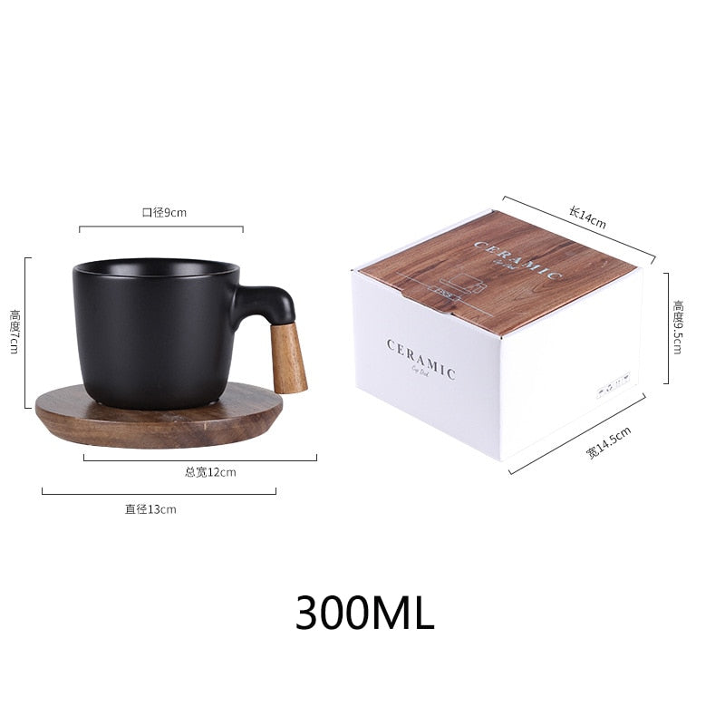 Nordic Style Tea Set Ceramic Wooden Handle Tea Pot and/or Cup Heat Resistant in Gift Box Set