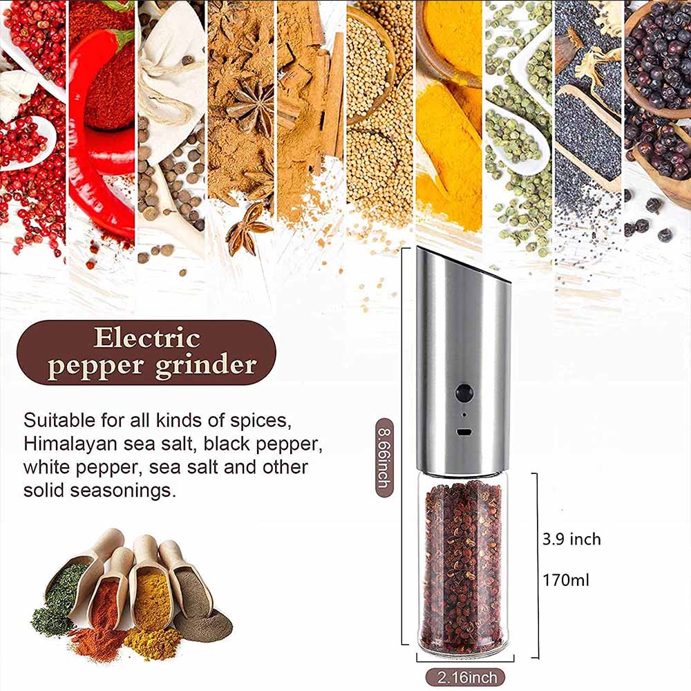 Electric Salt and Pepper Grinder Set USB Rechargeable Electric Pepper Mill  Shakers Automatic Spice Steel Machine Kitchen Tool