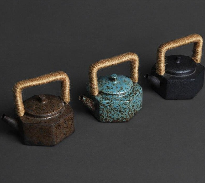 Retro Japanese Six-Sided Pot Retro Handmade Ceramic Teapot