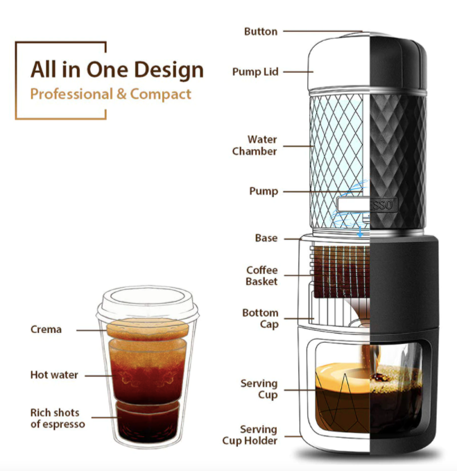 All In One Espresso Portable Coffee Maker/15BAR Manual Machine Capsule