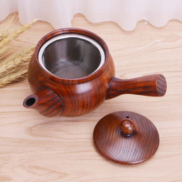 A BEAUTIFUL JAPANESE KYUSU TEAPOT IN WOOD: Nature Wooden Teapot Long Handle Portable Coffee Tea Maker Pot Kettle