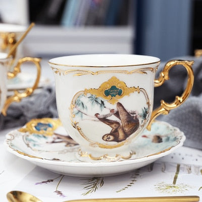 Porcelain Coffee Set Jungle Animal Cup and Saucer Gold Tea Cup