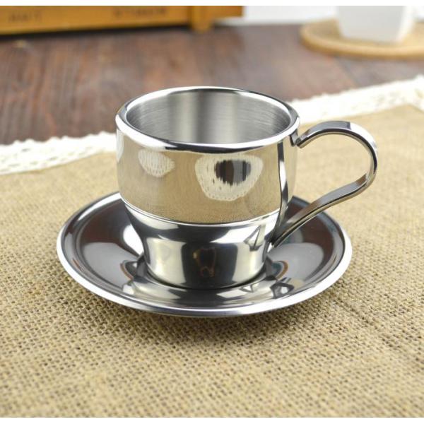 Stainless Steel Coffee Tea Mug Double Wall Unbreakable Heat Insulation Cup with Saucer and Spoon