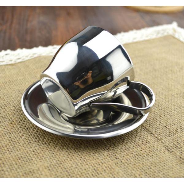Stainless Steel Coffee Tea Mug Double Wall Unbreakable Heat Insulation Cup with Saucer and Spoon
