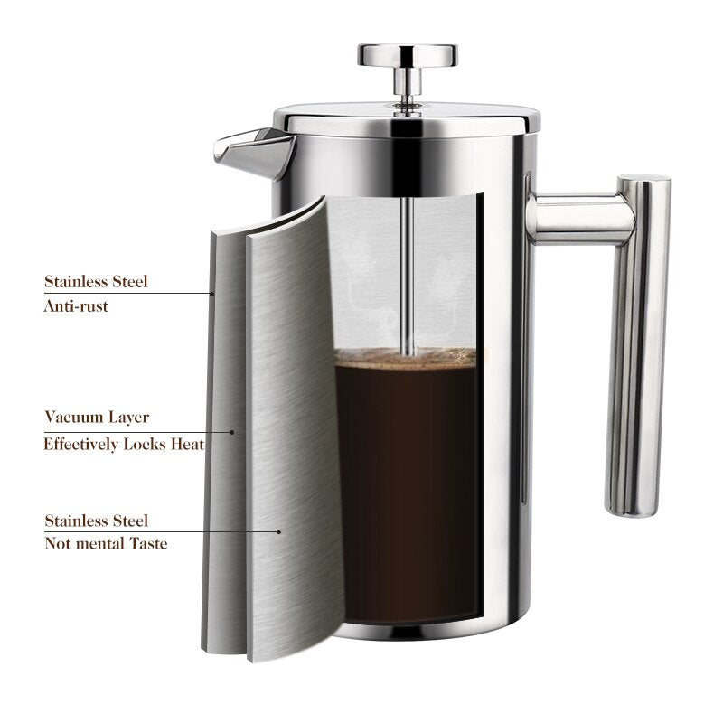 Stainless Steel French Press Coffee Maker Vacuum Insulated Portable Mug Tea  Cup
