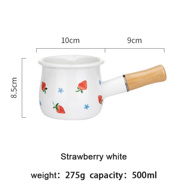 Enamel Milk Pot With Wooden Handle Saucepan 500ml