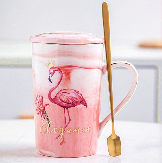 Luxury Marble Pattern Couple Flamingo Coffee Ceramic Mug