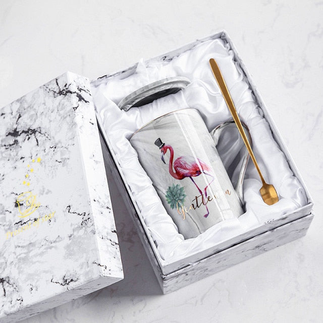 Luxury Marble Pattern Couple Flamingo Coffee Ceramic Mug