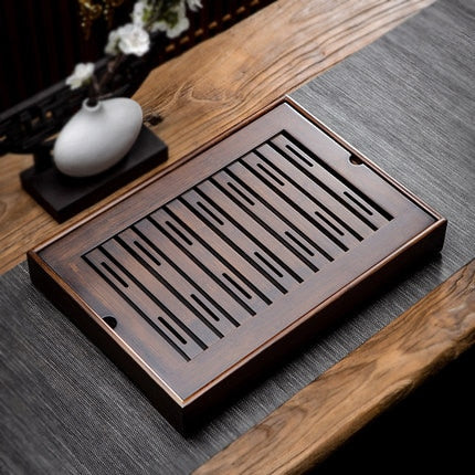Chinese Rectangle Tea Tray-Drainage Bamboo Table Accessories