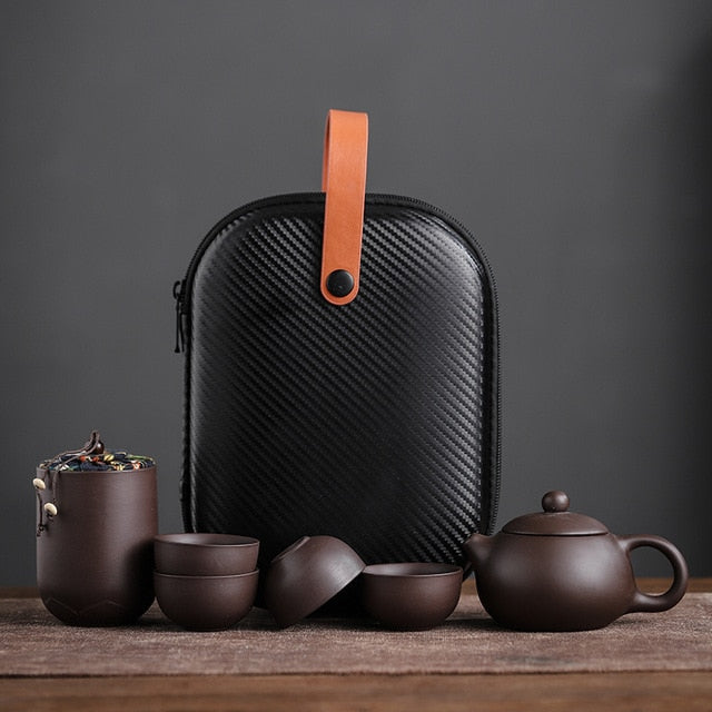 Purple Clay Portable Teapot Set Outdoor Travel Gaiwan Tea Cups