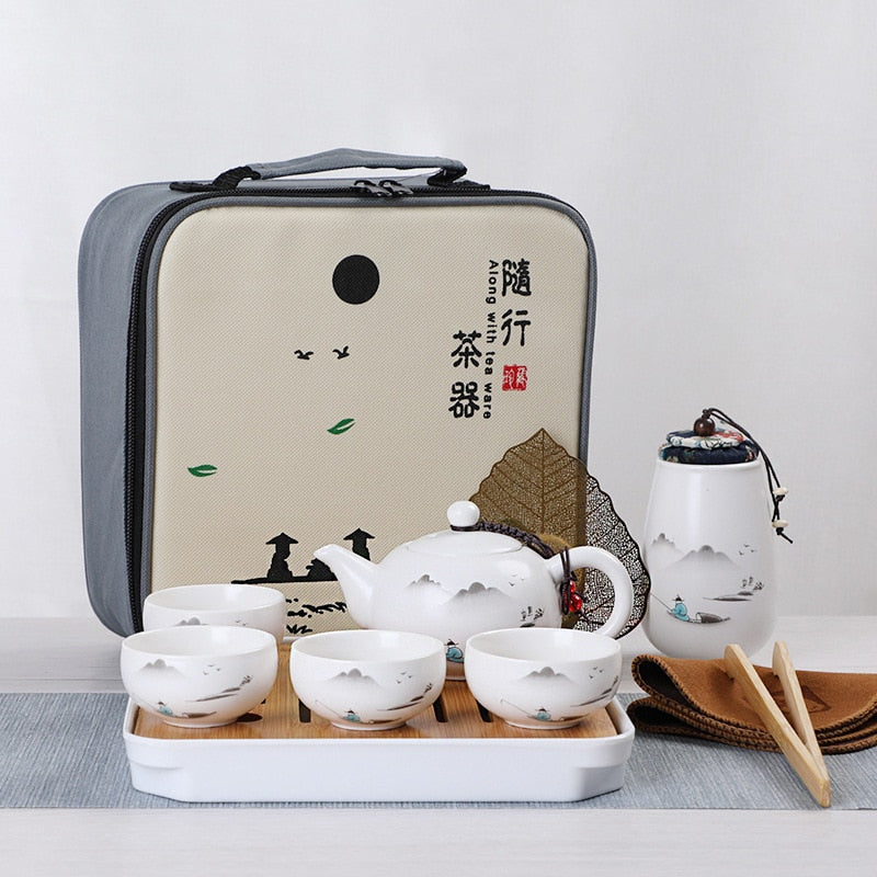 White Ceramic Traditional Kung Fu Travel Tea Set Teapot