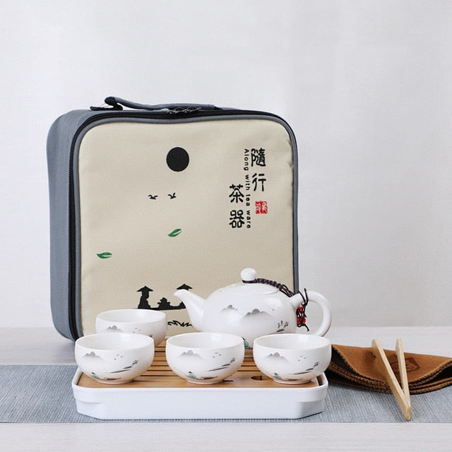 White Ceramic Traditional Kung Fu Travel Tea Set Teapot