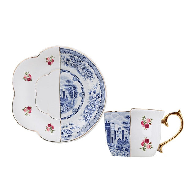 British Style Luxury Coffee Cup And Plate Set With Gold Handle