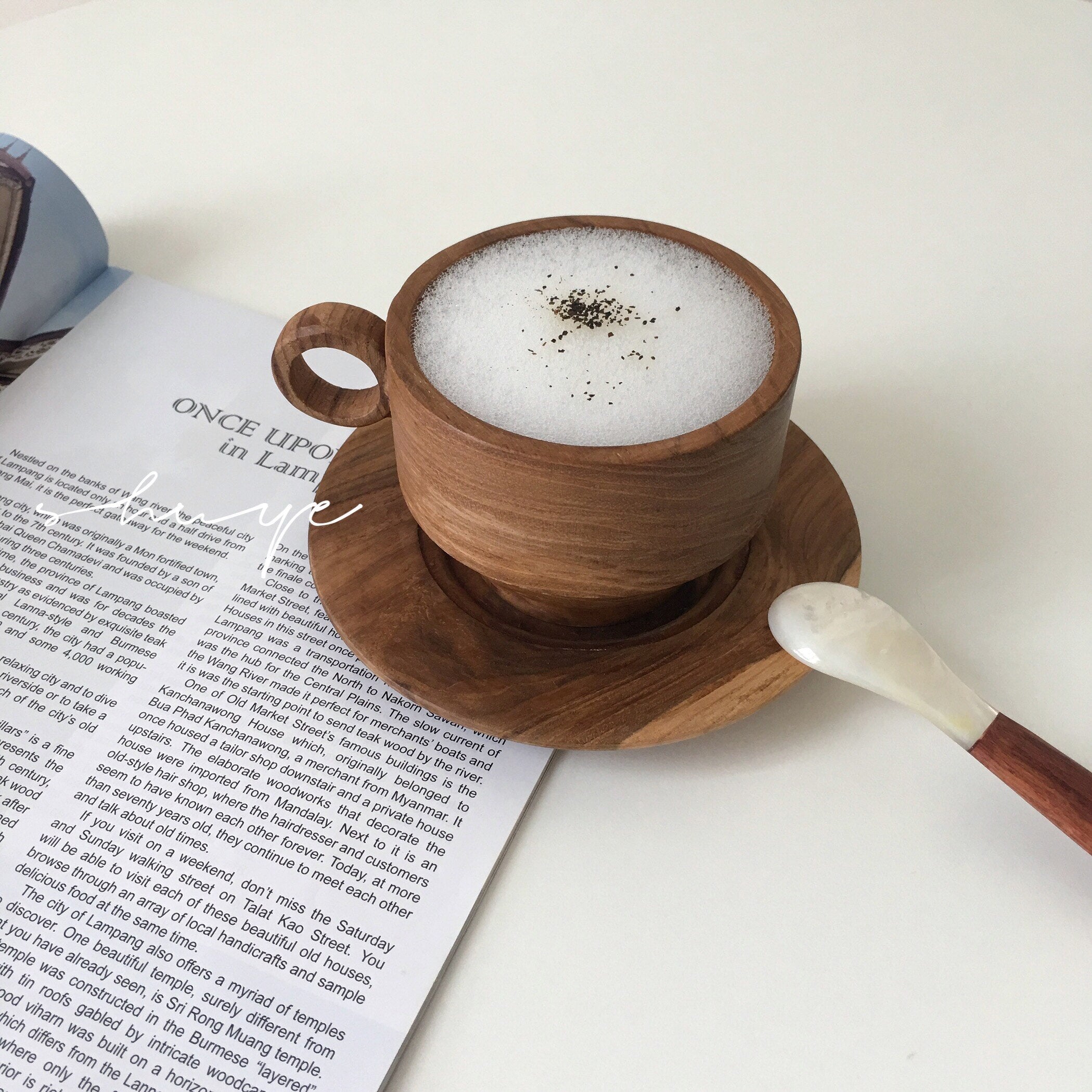 Natural Wood Coffee Cup With Handle Handmade Mug