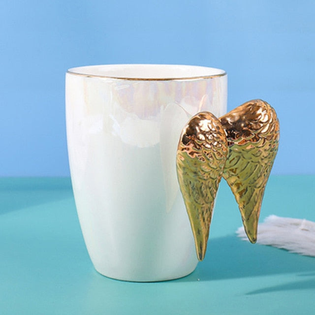 Ceramic Mug Gold Plated Handle Angel Wings 380ml
