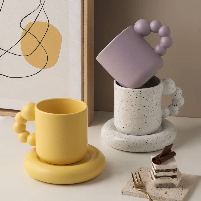 Creative Coffee Cup and Plate With Spin Ball Handle