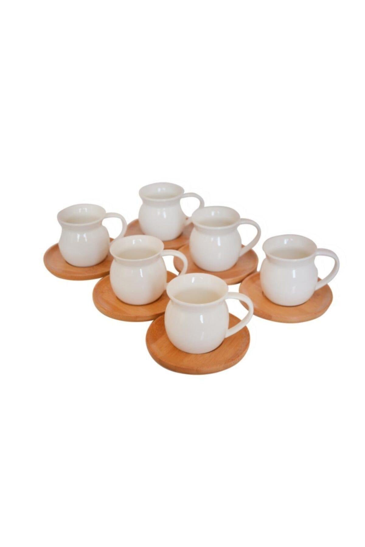 6 Person Tea Coffee Cup Set with Bamboo Coaster Saucers