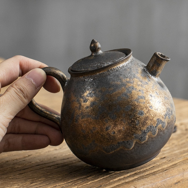 Pure Hand-made Japanese Retro Gold Rust Glazed Teapot