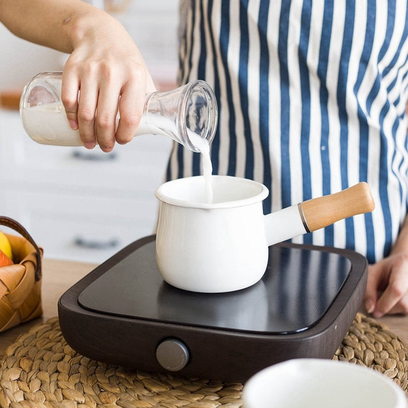 Mini Enamel Warmer With Wooden Handle