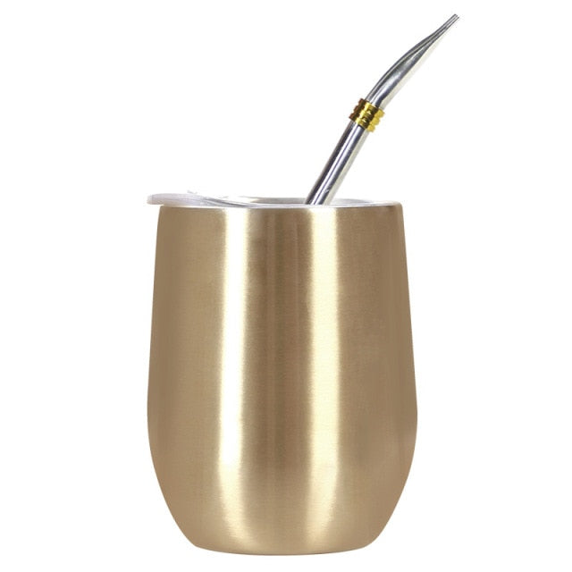 Stainless Steel Wine/Tea Glass With Straw