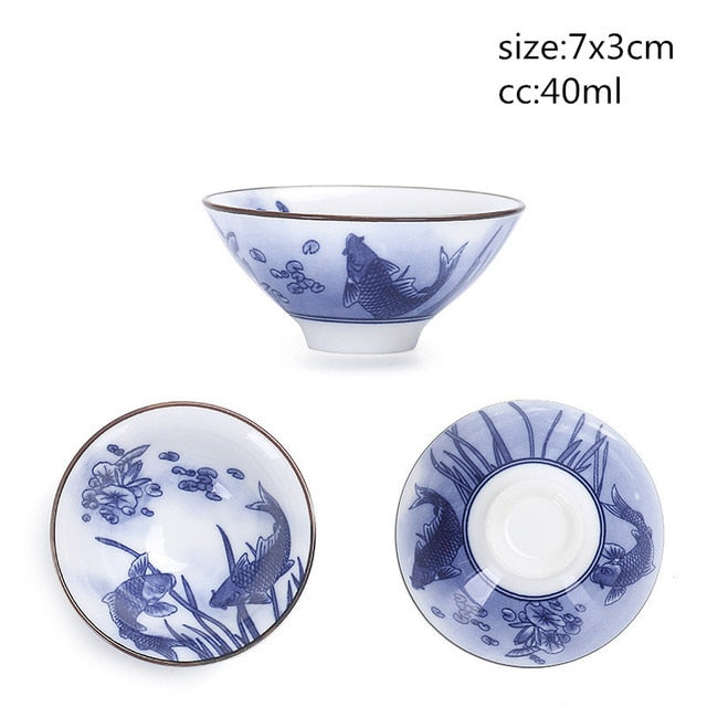 Blue and White Porcelain Kung-Fu Master Cup- Set of 3