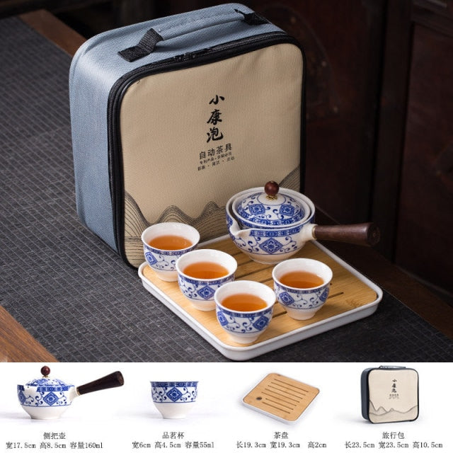 Handmade Kung Fu Style Travel Tea Set Ceramic Traditional Teapot