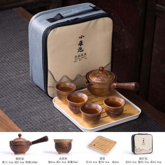 Handmade Kung Fu Style Travel Tea Set Ceramic Traditional Teapot
