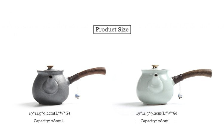 Ceramics Japanese Style Vintage Wooden Handle Tea Pot