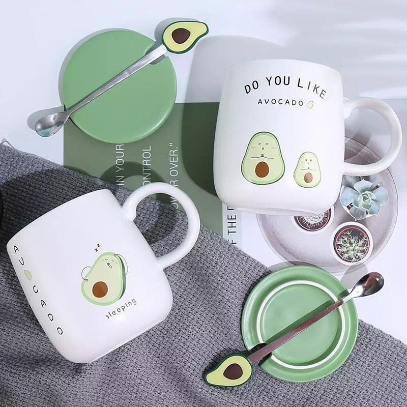 Mugs with Avocado Coffee Cup Ceramic Heat-resistant Mug with Lid 450ml
